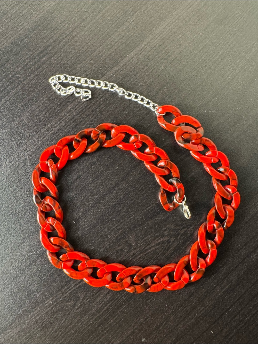 Red Chain-Link Statement Necklace - Unbranded